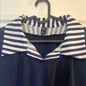 Navy and White Striped Collared Shirt
